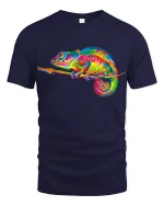 Colorful Chameleon Art Graphic Vibrant Nature Tee Tshirt - navy t-shirt on white background