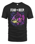 Fear The Deep Neon Fish Graphic Tee Tshirt - black t-shirt on white background