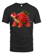 Cute Strawberry Turtle Fantasy Animal Illustration Graphic Tee - black t-shirt on white background