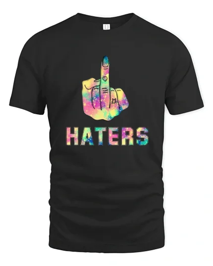 Rainbow Middle Finger Attitude Statement Graphic Tee Tshirt - black t-shirt on white background