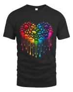 Rainbow Paw Heart Dripping Love Pride Graphic Tee Tshirt - black t-shirt on white background
