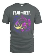 Fear The Deep Neon Fish Graphic Tee Tshirt - gray t-shirt on white background