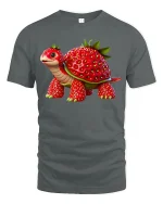 Cute Strawberry Turtle Fantasy Animal Illustration Graphic Tee - gray t-shirt on white background