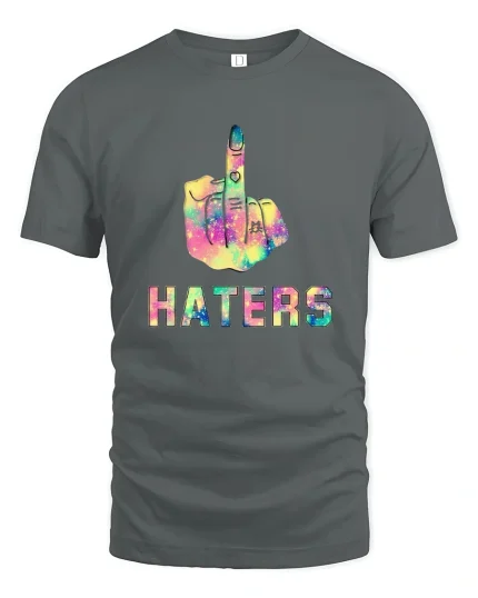 Rainbow Middle Finger Attitude Statement Graphic Tee Tshirt - gray t-shirt on white background