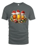 Funny Christmas Beer Cheers Santa Hat Graphic Party Tee Tshirt - gray t-shirt on white background