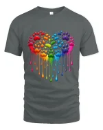 Rainbow Paw Heart Dripping Love Pride Graphic Tee Tshirt - gray t-shirt on white background