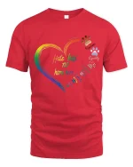 Hate Has No Home Here Rainbow Heart Unity Graphic Tee Tshirt - red t-shirt on white background