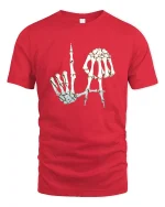 Skeleton Hand Letter Art Dark Humor Graphic Tee Tshirt - red t-shirt on white background