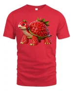 Cute Strawberry Turtle Fantasy Animal Illustration Graphic Tee - red t-shirt on white background