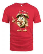 Funny Alarm Clock Character Time Humor Cartoon Tee Tshirt - red t-shirt on white background