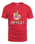 Rainbow Middle Finger Attitude Statement Graphic Tee Tshirt - red t-shirt on white background