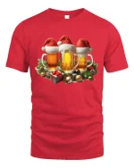 Funny Christmas Beer Cheers Santa Hat Graphic Party Tee Tshirt - red t-shirt on white background