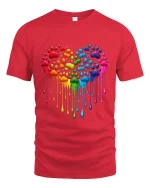 Rainbow Paw Heart Dripping Love Pride Graphic Tee Tshirt - red t-shirt on white background
