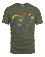 Hate Has No Home Here Rainbow Heart Unity Graphic Tee Tshirt - military green t-shirt on white background
