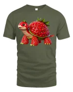 Cute Strawberry Turtle Fantasy Animal Illustration Graphic Tee - military green t-shirt on white background