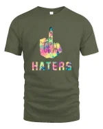 Rainbow Middle Finger Attitude Statement Graphic Tee Tshirt - military green t-shirt on white background