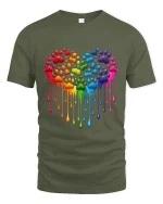 Rainbow Paw Heart Dripping Love Pride Graphic Tee Tshirt - military green t-shirt on white background