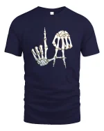 Skeleton Hand Letter Art Dark Humor Graphic Tee Tshirt - navy t-shirt on white background