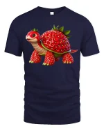 Cute Strawberry Turtle Fantasy Animal Illustration Graphic Tee - navy t-shirt on white background