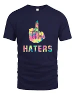 Rainbow Middle Finger Attitude Statement Graphic Tee Tshirt - navy t-shirt on white background