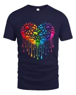 Rainbow Paw Heart Dripping Love Pride Graphic Tee Tshirt - navy t-shirt on white background
