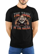 The Tank In The Arena Fierce Bulldog Power Graphic Tee Tshirt - model wearing black tee with hands behind back