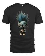 Cute Punk Doll with Blue Mohawk Graphic T Shirt Art Tee - black t-shirt on white background