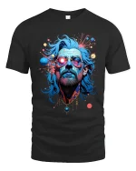 Psychedelic Bearded Man Portrait Graphic T Shirt Trippy Art Tee - black t-shirt on white background