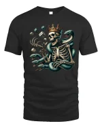 Skeleton King with Serpent Dice Graphic T Shirt Dark Art Tee - black t-shirt on white background