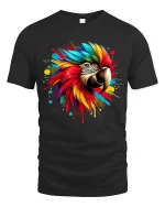 Colorful Macaw Parrot Splash Art Graphic T Shirt Bold Tee - black t-shirt on white background