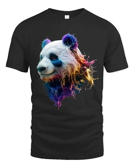 Color Splash Panda Graphic T Shirt Artistic Animal Art Tee - black t-shirt on white background