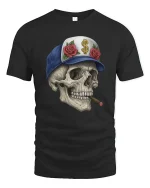 Cool Skull with Cigar Graphic T Shirt Street Art Style Tee - black t-shirt on white background