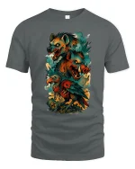 Fierce Hyena Boar Vulture Graphic T Shirt Dark Fantasy Tee - gray t-shirt on white background