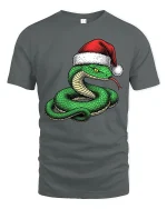 Funny Christmas Snake Wearing Santa Hat Graphic T Shirt Tee - gray t-shirt on white background