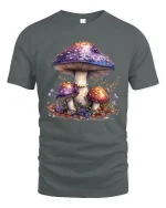 Magical Mushroom Garden Graphic T Shirt Whimsical Nature Tee - gray t-shirt on white background