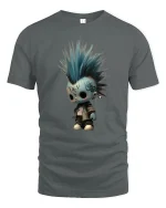 Cute Punk Doll with Blue Mohawk Graphic T Shirt Art Tee - gray t-shirt on white background