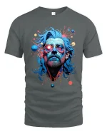 Psychedelic Bearded Man Portrait Graphic T Shirt Trippy Art Tee - gray t-shirt on white background