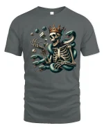 Skeleton King with Serpent Dice Graphic T Shirt Dark Art Tee - gray t-shirt on white background