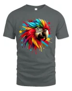Colorful Macaw Parrot Splash Art Graphic T Shirt Bold Tee - gray t-shirt on white background