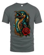 Gothic Raven with Rose Graphic T Shirt Dark Fantasy Art Tee - gray t-shirt on white background