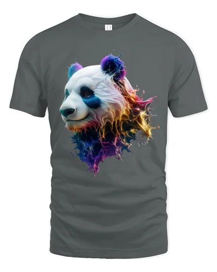 Color Splash Panda Graphic T Shirt Artistic Animal Art Tee - gray t-shirt on white background