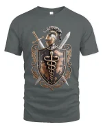 Medieval Knight Shield Emblem Graphic T Shirt Warrior Art Tee - gray t-shirt on white background