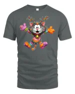 Funny Colorful Christmas Cat Reindeer Graphic T Shirt Cute Tee - gray t-shirt on white background
