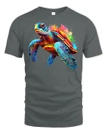 Colorful Sea Turtle Splash Art Graphic T Shirt Ocean Style Tee - gray t-shirt on white background