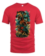 Fierce Hyena Boar Vulture Graphic T Shirt Dark Fantasy Tee - red t-shirt on white background