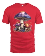 Magical Mushroom Garden Graphic T Shirt Whimsical Nature Tee - red t-shirt on white background