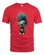 Cute Punk Doll with Blue Mohawk Graphic T Shirt Art Tee - red t-shirt on white background