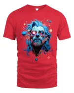 Psychedelic Bearded Man Portrait Graphic T Shirt Trippy Art Tee - red t-shirt on white background