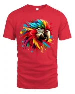 Colorful Macaw Parrot Splash Art Graphic T Shirt Bold Tee - red t-shirt on white background