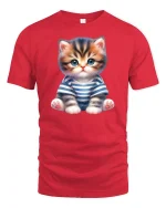 Cute Kitten in Striped Shirt Graphic T Shirt Adorable Tee - red t-shirt on white background